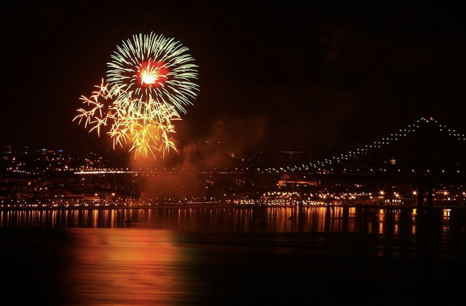 Feux d’artifice au-dessus du Tage à Lisbonne