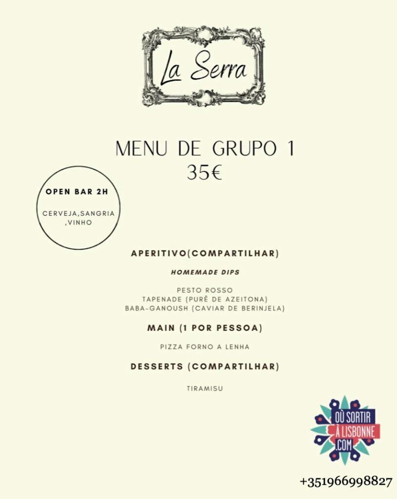 La Serra menu de groupe restaurant